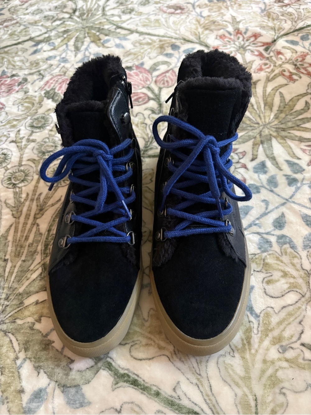 American Eagle Outfitters Black Ankle Boots with Blue Laces